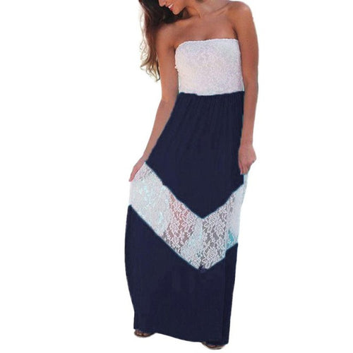 Womens  Maxi Dresses  Ladies Boho Patchwork Sleeveless Dress Strapless Vintage A Line Long Beach Dress Vestido #63 BL