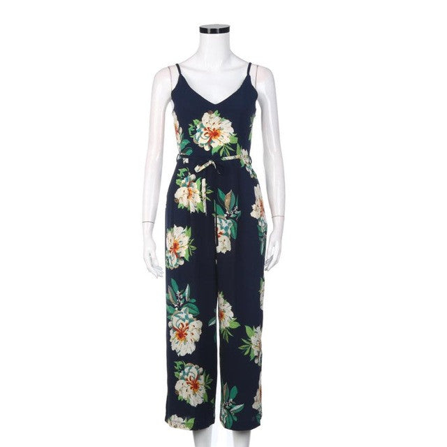 rompers womens jumpsuit Women   V-Neck Floral Print Sling Ladies Jumpsuit Beach Long Pants Jumpsuits Women Clothes #23 BL