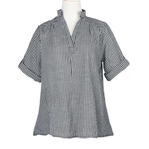 women blouses   women shirts tops XXXXL Big Plus Size 5XL Plaid cotton V Neck Short Sleeve Shirts Women Clothing BL