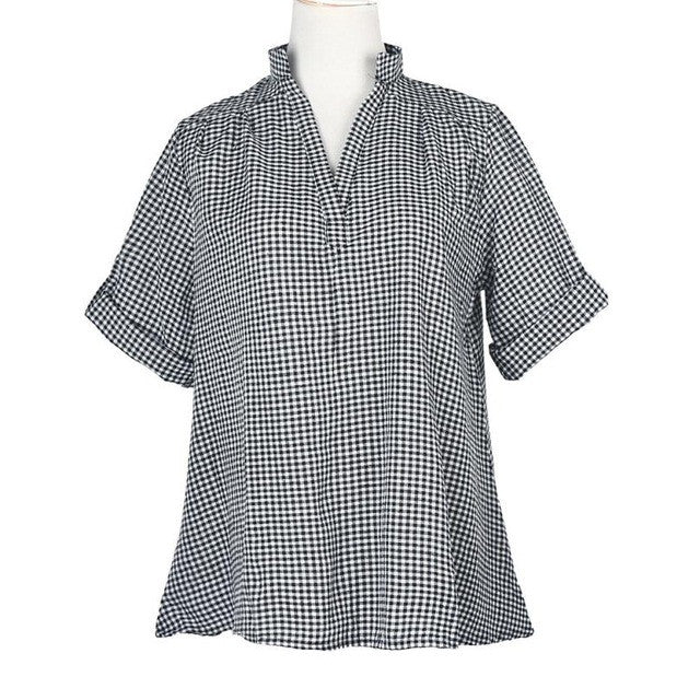 women blouses   women shirts tops XXXXL Big Plus Size 5XL Plaid cotton V Neck Short Sleeve Shirts Women Clothing BL